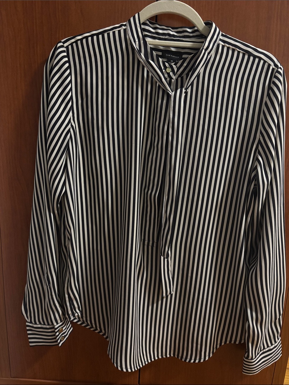 Ann Taylor Black and White Vertical Stripe Button-Front Shirt